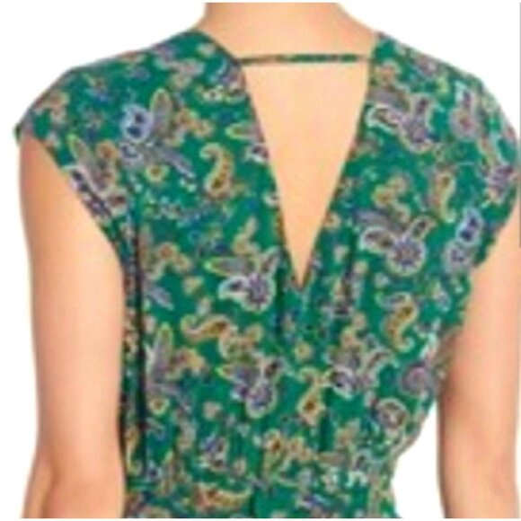 DR2 Paisley Print V-Neck Cap Sleeve Mini Dress in Green Size M - Picture 2 of 11